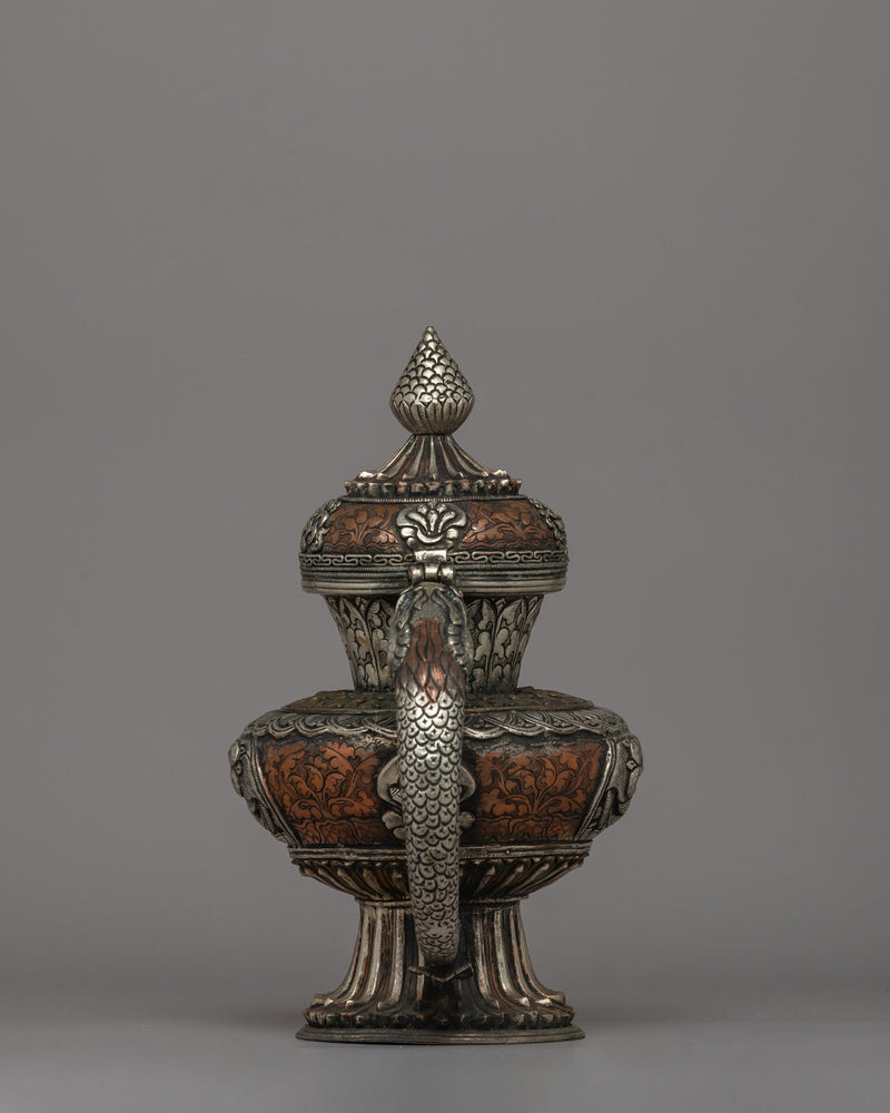 Religious Tibetan Tea Pot | A Sacred Silver-Plated Offering Vessel