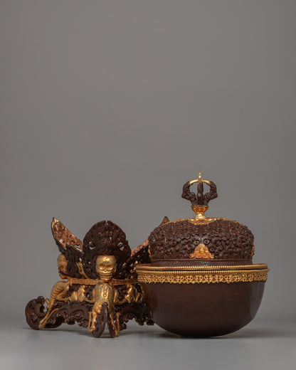 Gold Electroplated Kapala Ritual Vessel | A Sacred Tibetan Offering Bowl