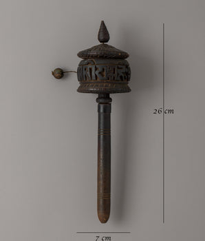 Prayer Wheel Crafted from Wood | A Handcrafted Tibetan Buddhist Mani Wheel