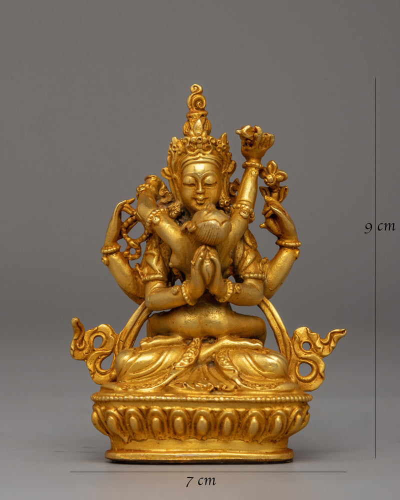 Chenrezig with Consort Statue | A Gold-Plated Tibetan Yab-Yum Statue