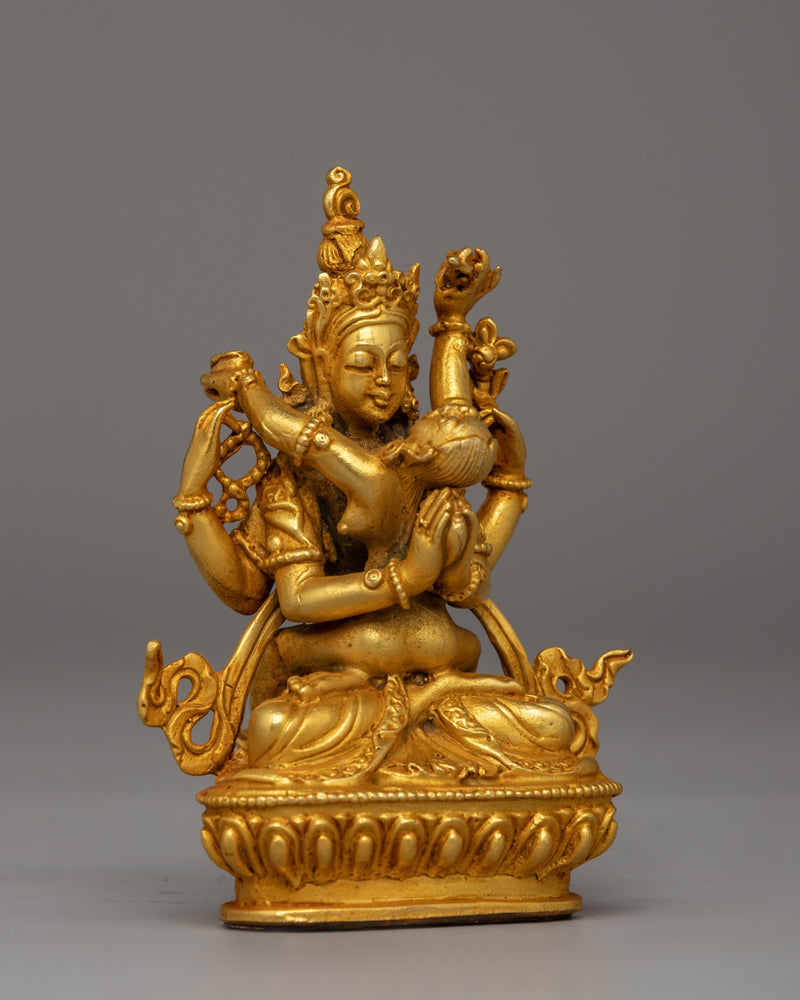 Chenrezig with Consort Statue | A Gold-Plated Tibetan Yab-Yum Statue