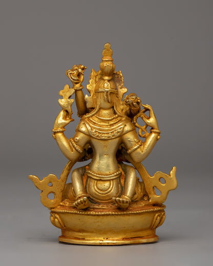 Chenrezig with Consort Statue | A Gold-Plated Tibetan Yab-Yum Statue