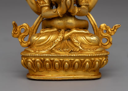 Chenrezig with Consort Statue | A Gold-Plated Tibetan Yab-Yum Statue