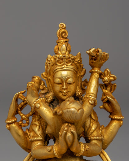 Chenrezig with Consort Statue | A Gold-Plated Tibetan Yab-Yum Statue