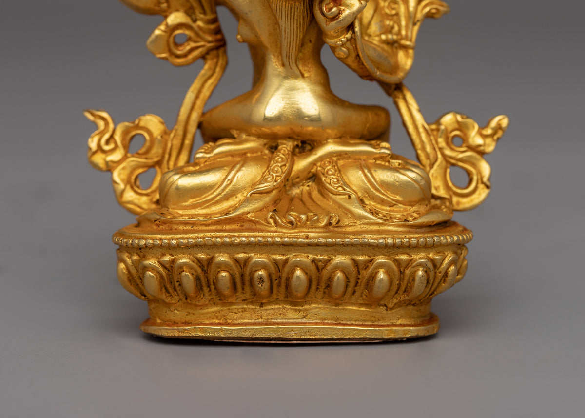 Tibetan Manjushri with Consort Figurine | Gold-Plated Tibetan Buddhist Wisdom Deity