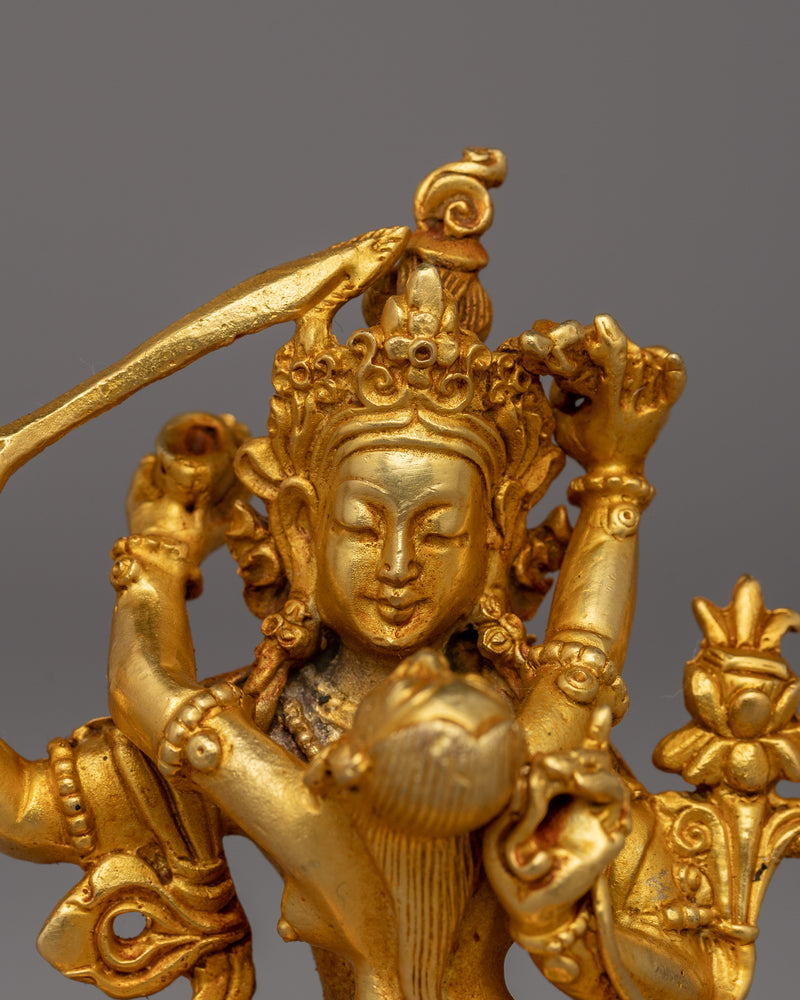 Manjushri with Consort Figurine | A Gold-Plated Tibetan Buddhist Wisdom Deity