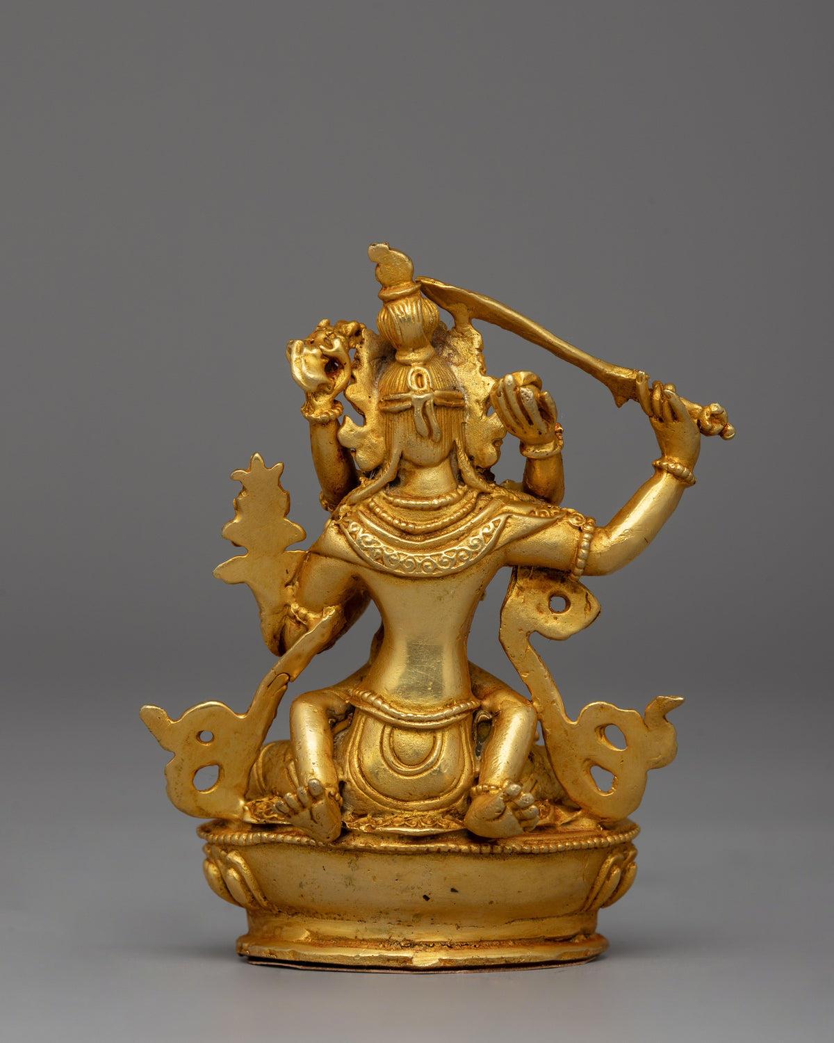 Tibetan Manjushri with Consort Figurine | Gold-Plated Tibetan Buddhist Wisdom Deity