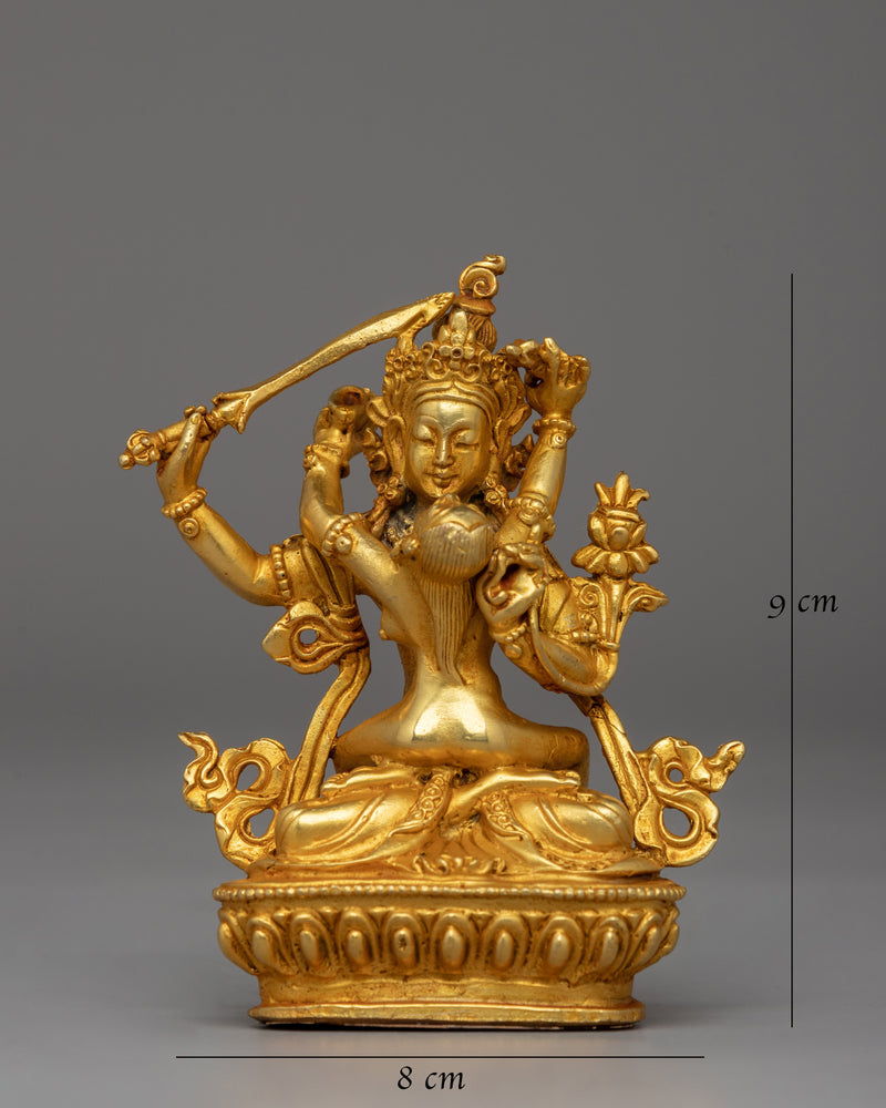 Manjushri with Consort Figurine | A Gold-Plated Tibetan Buddhist Wisdom Deity