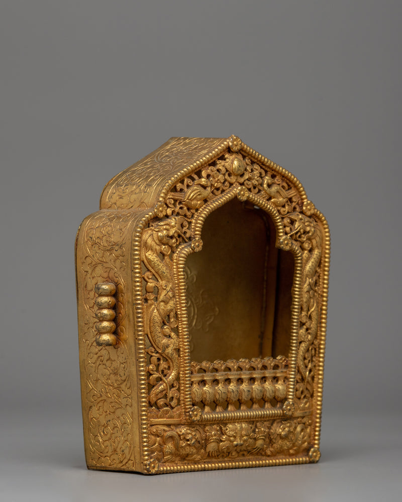 Traditional Mini Ghau Box | A Handcrafted Gold-Plated Tibetan Amulet Box