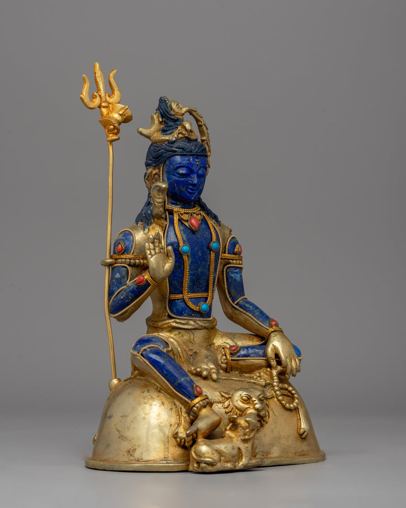 Lapis Lazuli Lord Shiva Statue | Hindu Deity Adorned with Coral