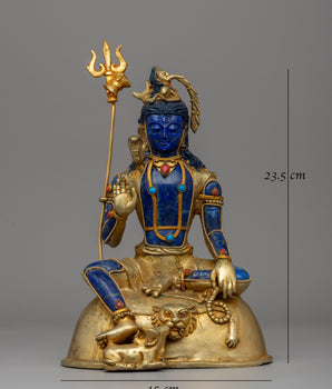 Lapis Lazuli Lord Shiva Statue | Hindu Deity Adorned with Coral