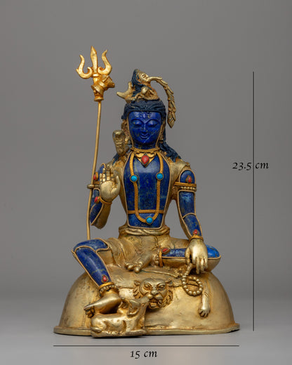 Lapis Lazuli Lord Shiva Statue | Hindu Deity Adorned with Coral