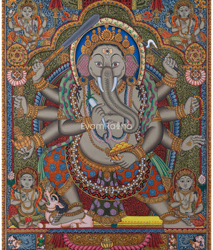 8 Armed Shree Ganesha Pauba Giclee Art Print | The Deity Of Remover Of Obstacles Print For Decoration