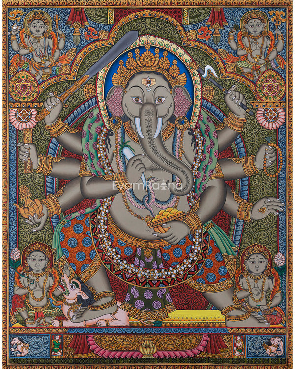 8 Armed Shree Ganesha Pauba Giclee Art Print | The Deity Of Remover Of Obstacles Print For Decoration