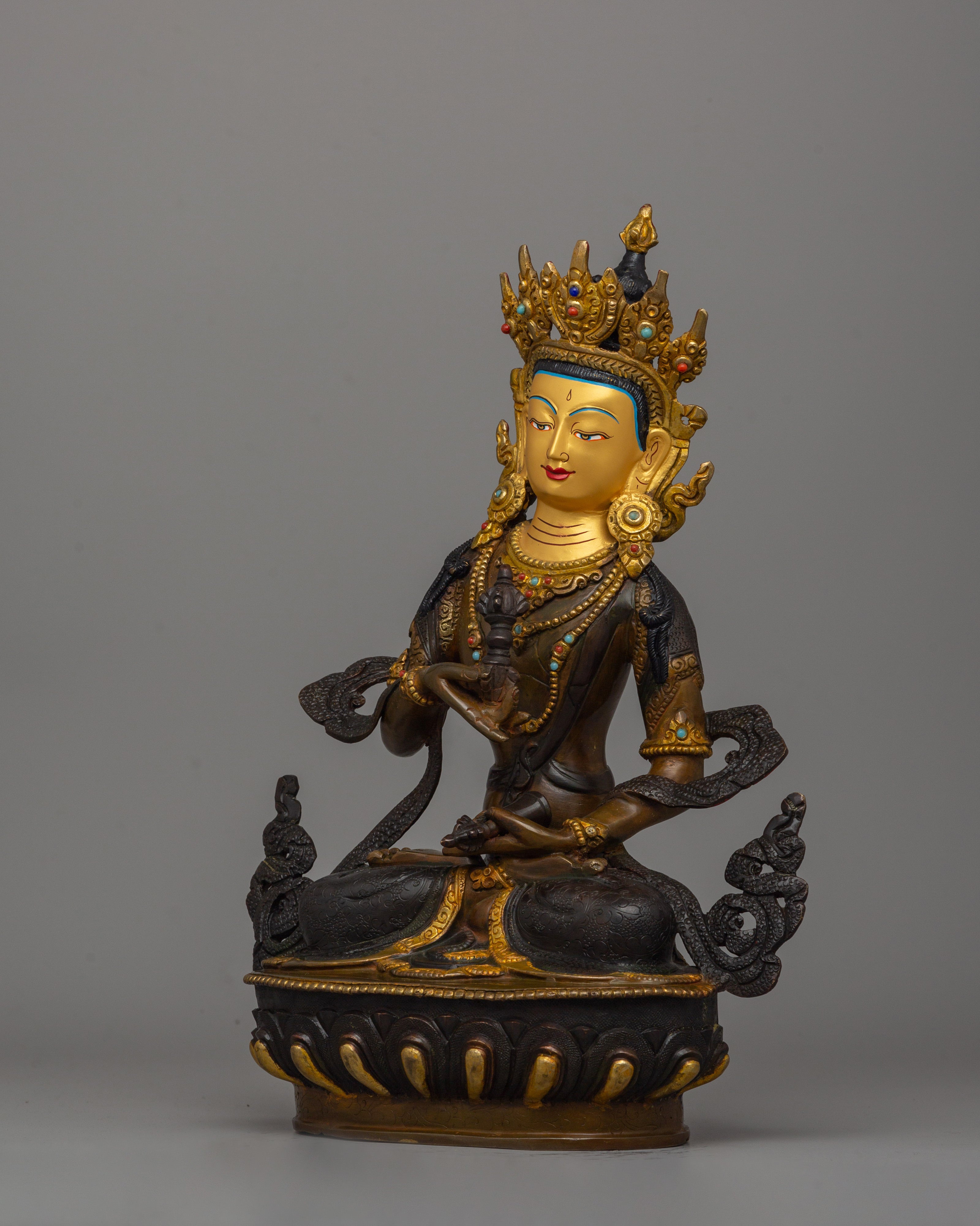 Vajrasattva Buddhist Purification Deity | Oxidized Copper with Gold Plated Figurine