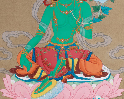 Green Tara Tibetan Thangka | Buddhist Artwork of Goddess Tara