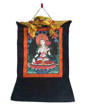 Vintage White Tara Thangka Painting | A Symbol of Serenity