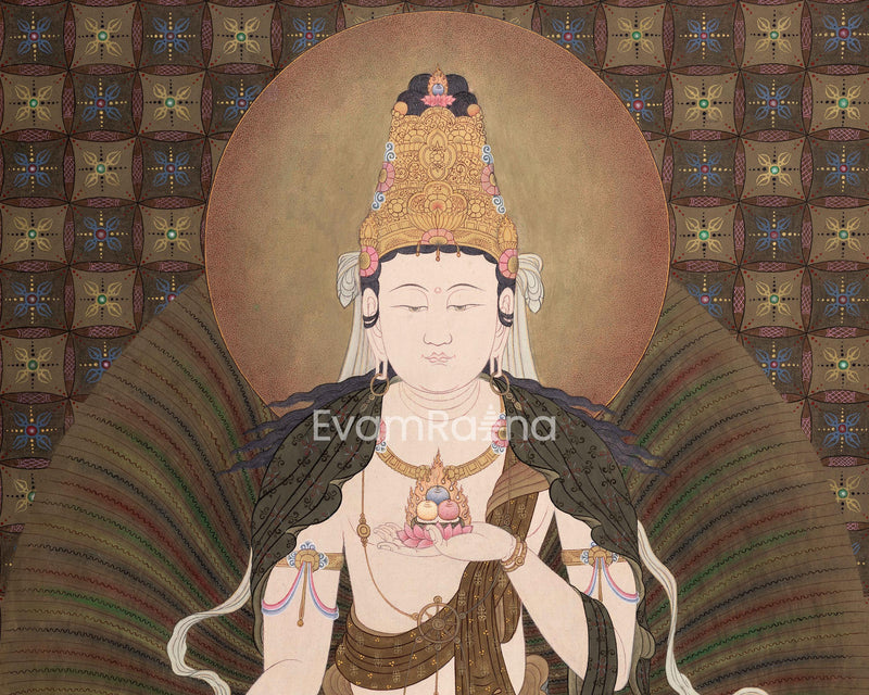 Ksitigarbha Mantra Thangka Print | Buddhist Art | Himalayan Wall Decor