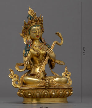 Saraswati Goddess Statue | 24K Gold Hand Carved Statue