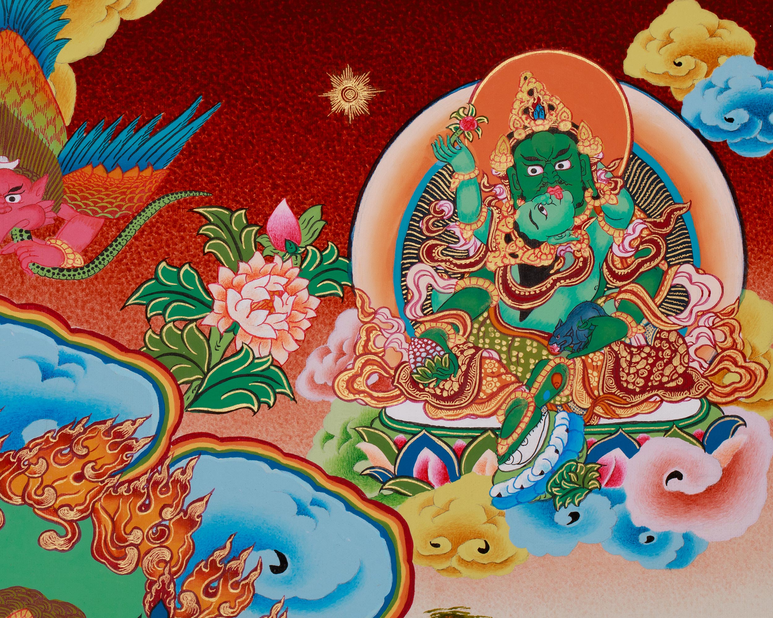 Sacred White Dzambhala Thangka | Himalayan Wealth Deity Artwork