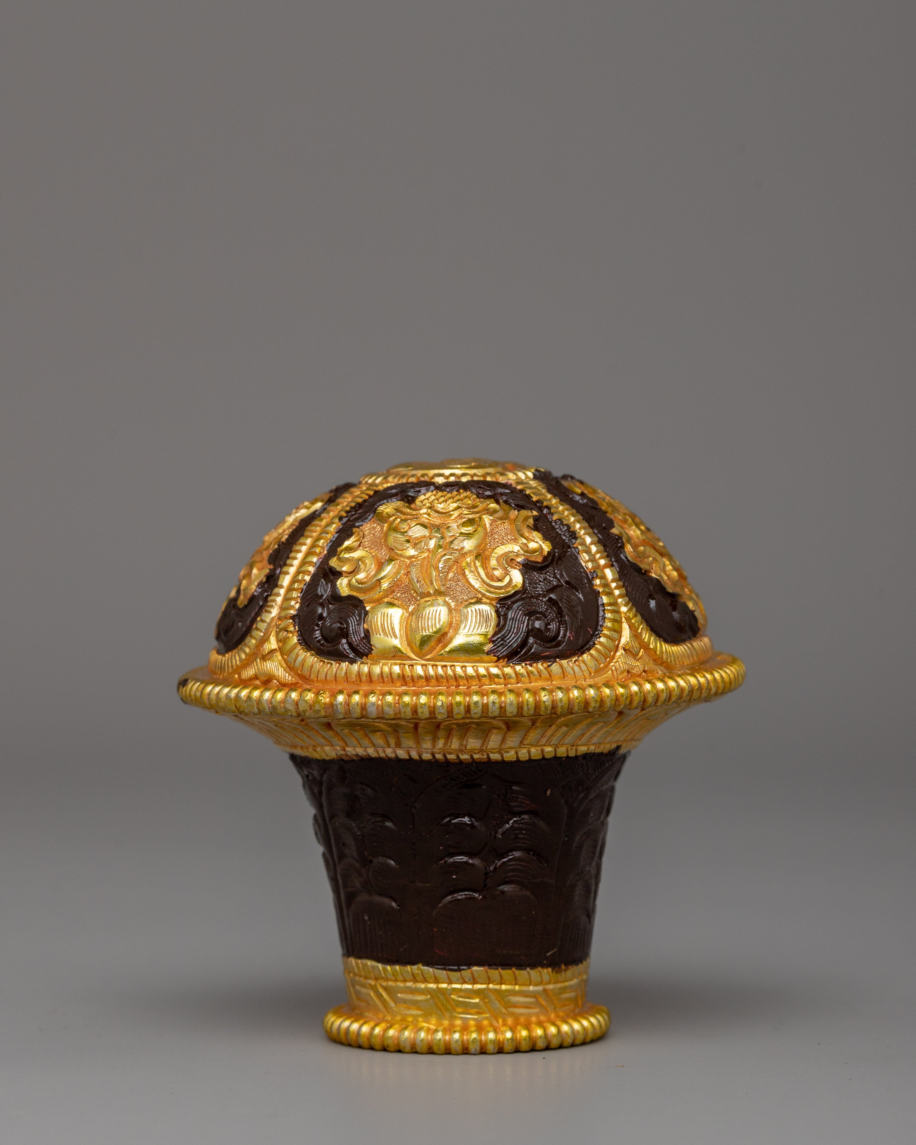 Handcrafted Traditional Brocade Thangka Stick Cap | Tibetan Buddhist Ritual Accessory
