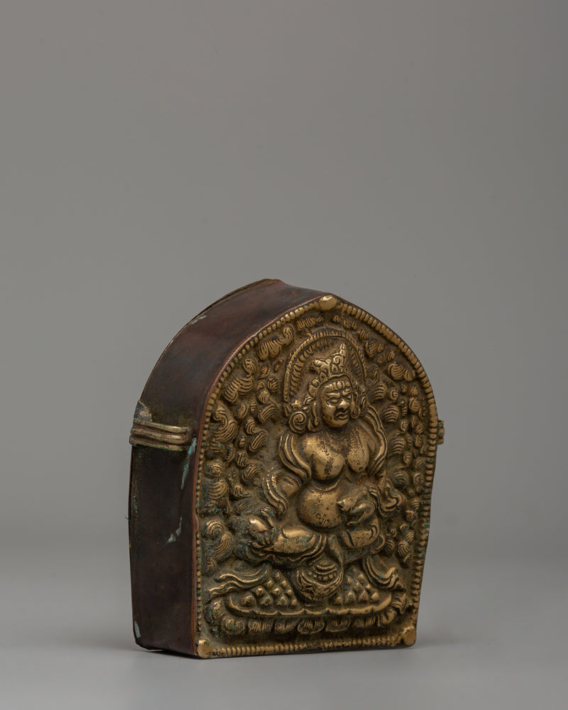 Ghau Box with Dzambhala Carving | A Sacred Ritual Box