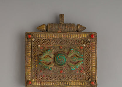 Tibetan Ghau Box with Vajra Carving | A Powerful Amulet