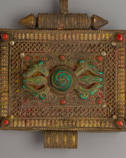 Tibetan Ghau Box with Vajra Carving | A Powerful Amulet