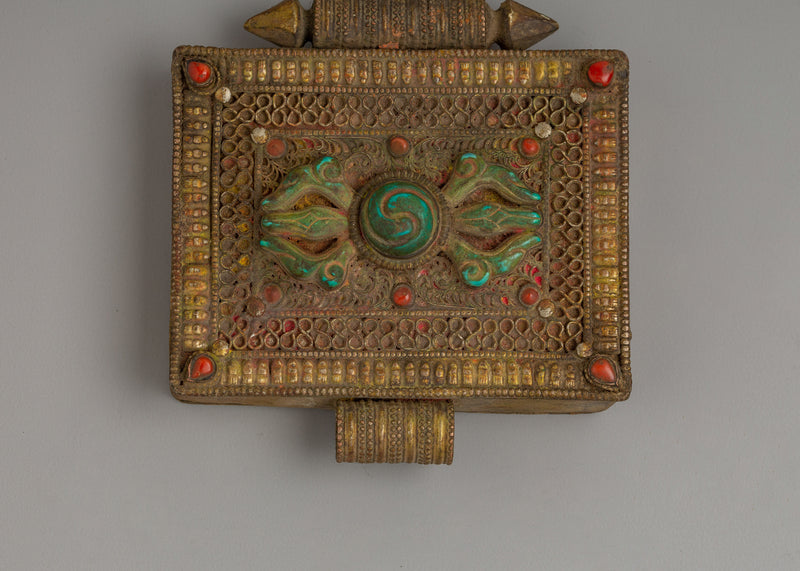 Tibetan Ghau Box with Vajra Carving | A Powerful Amulet