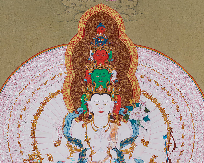 1000 arm Buddha, Avalokiteshvara Thangka | Manjushri & Vajrapani, Tibetan Art