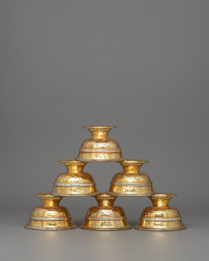 Ritual Offering Bowls Set | Gold and Silver-Plated Artwork