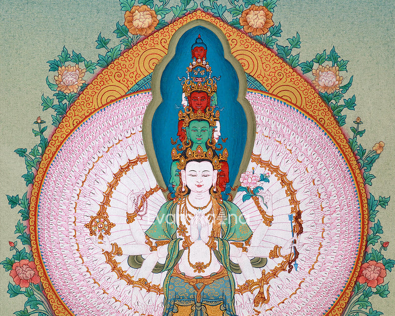 1000 Armed Avalokiteshvara | Small Hand-Painted Tibetan Thangka