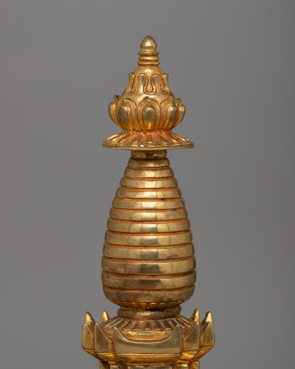 Himalayan Stupa | 28.5cm Gold-Plated Copper Buddhist Shrine