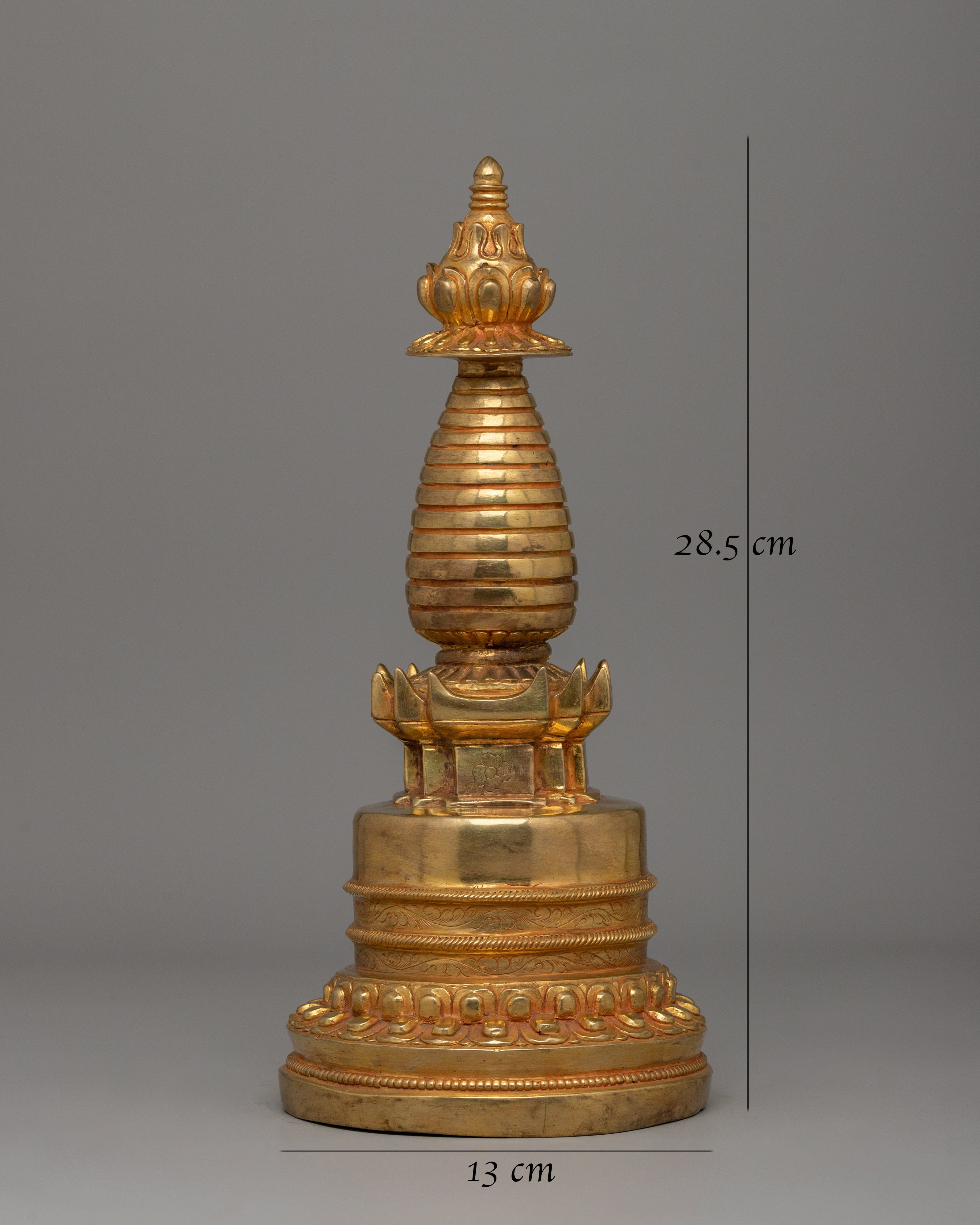 Himalayan Stupa | 28.5cm Gold-Plated Copper Buddhist Shrine
