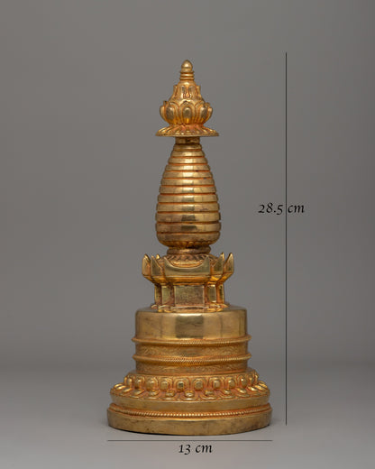 Himalayan Stupa | 28.5cm Gold-Plated Copper Buddhist Shrine