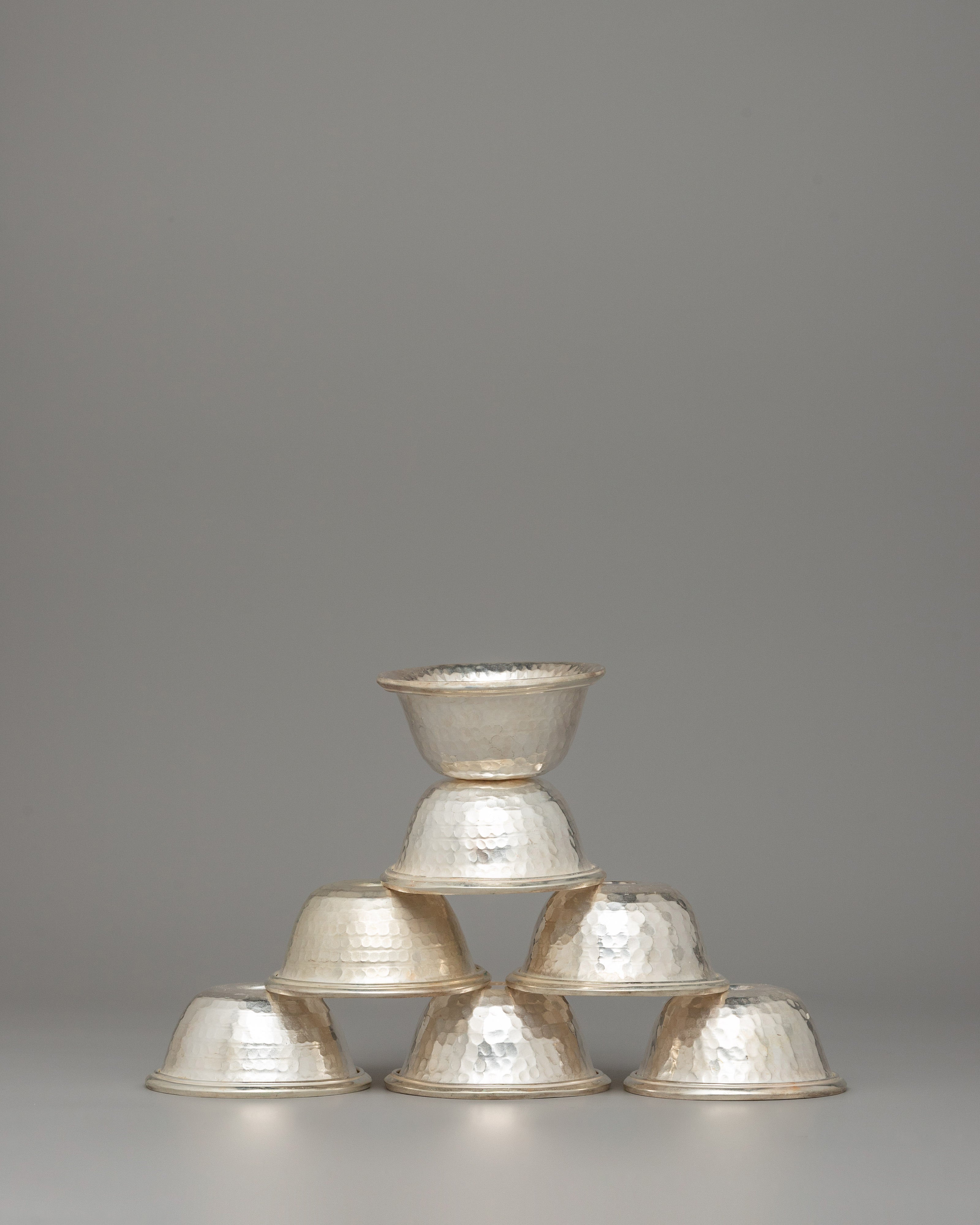 Offering Bowl Set for Altar | Silver Plated Copper Ritual Bowls