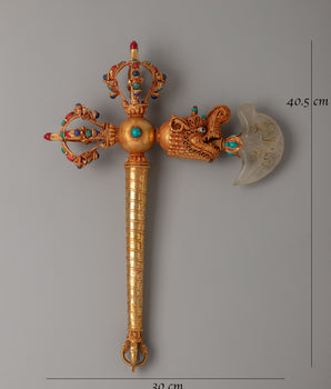 Gold-Plated Buddhist Kartika Axe | Sacred Ritual Tool