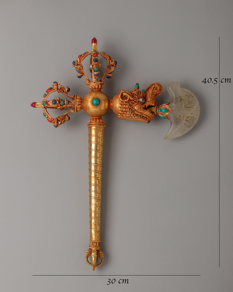 Gold-Plated Buddhist Kartika Axe | Sacred Ritual Tool