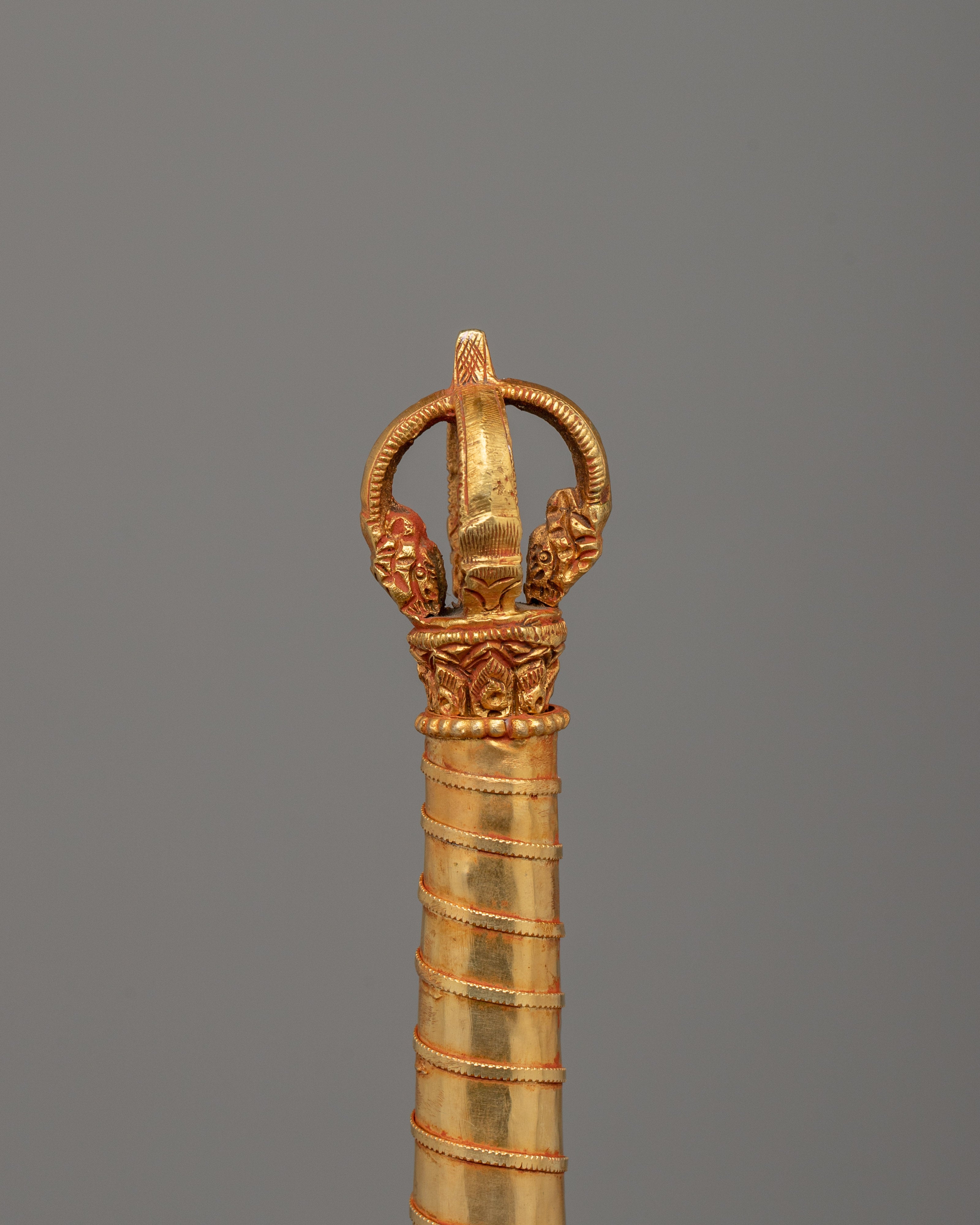 Gold-Plated Buddhist Kartika Axe | Sacred Ritual Tool