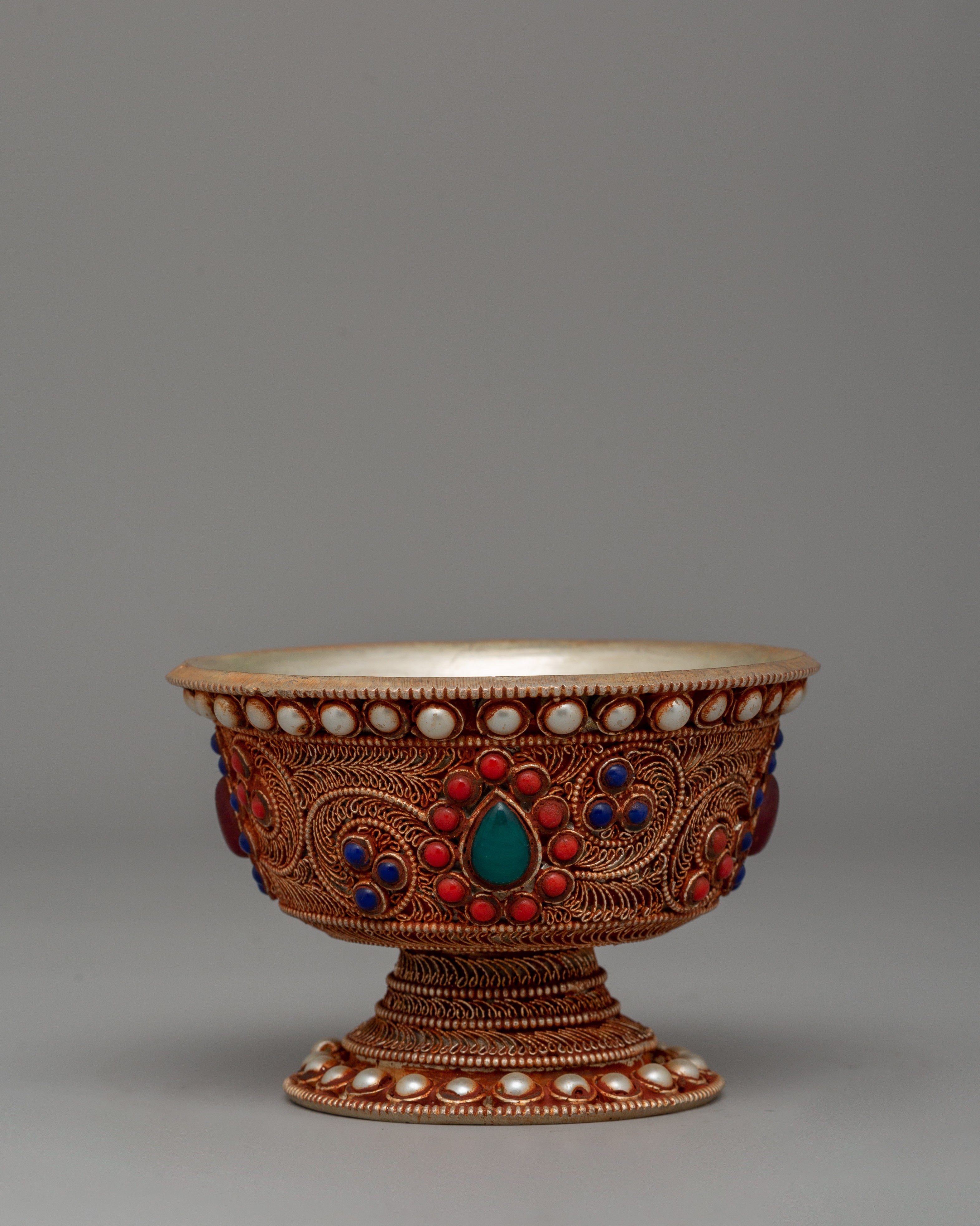 Silver-Plated Offering Bowl Set | Tibetan Ritual Altar Set