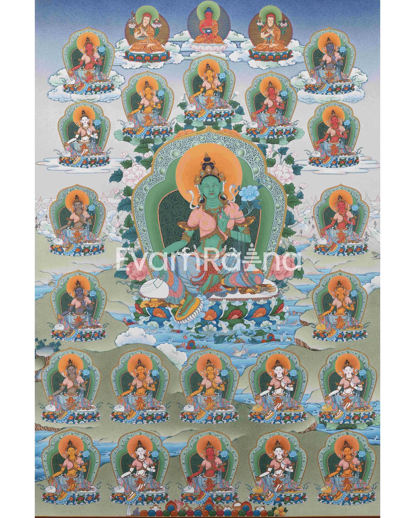 21 Tara Thangka, Green Tara, High Quality Giclee Canvas Print