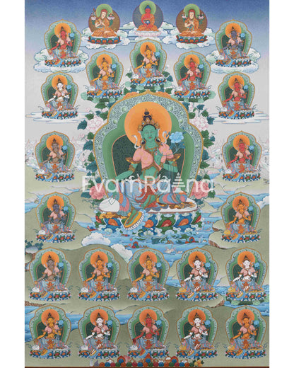 21 Tara Thangka, Green Tara, High Quality Giclee Canvas Print