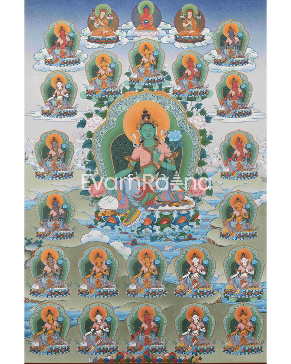 21 Tara Thangka, Green Tara, High Quality Giclee Canvas Print