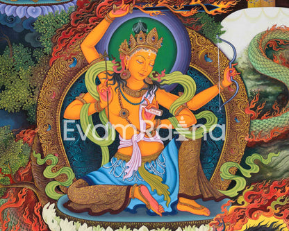 Manjushri Thangka Print | Tibetan Canvas Print | The Bodhisattva Of Wisdom