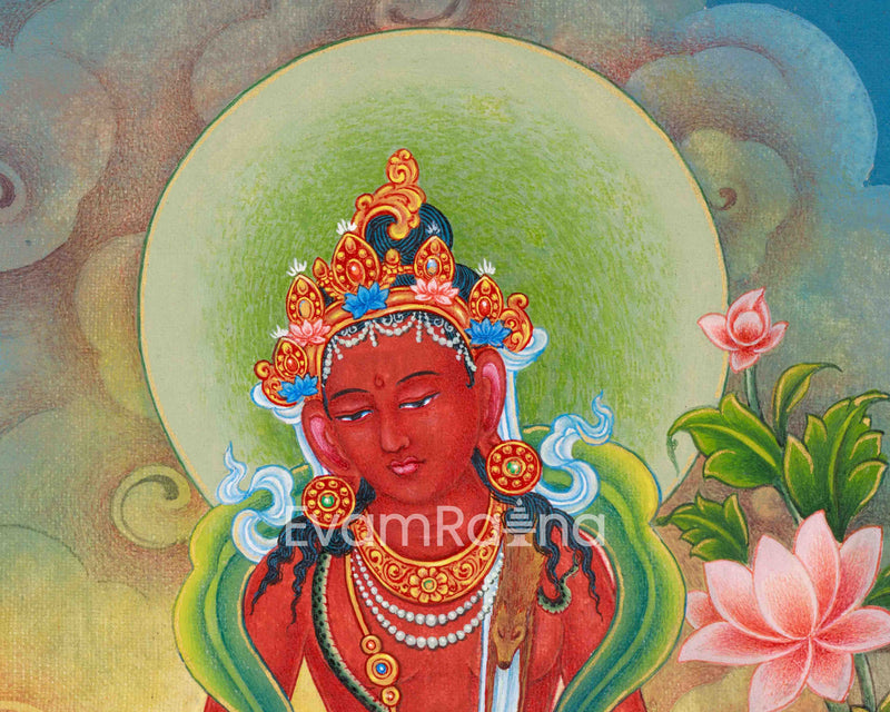 Red Chenrezig Thangka Print | Boddhisattva Avalokiteshvara | Traditional Art Print of Chenresig