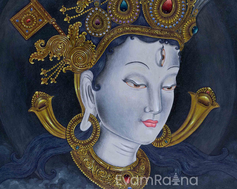 White Tara Female Buddha Of Compassion & Healing Nepali Paubha Print | Large Asian Canvas Print