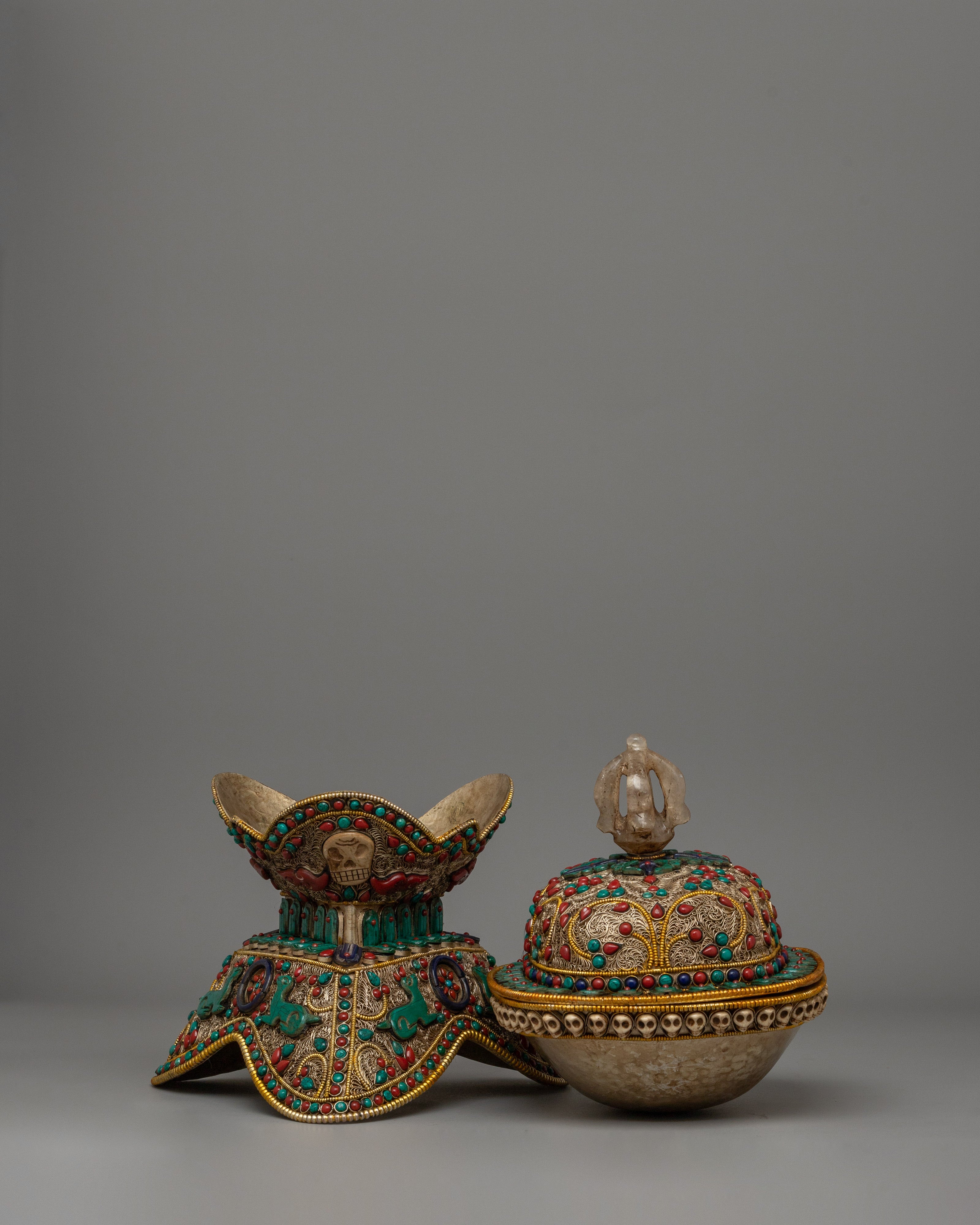Handcrafted Himalayan Kapala Set | Sacred Tibetan Ritual Offering Bowl