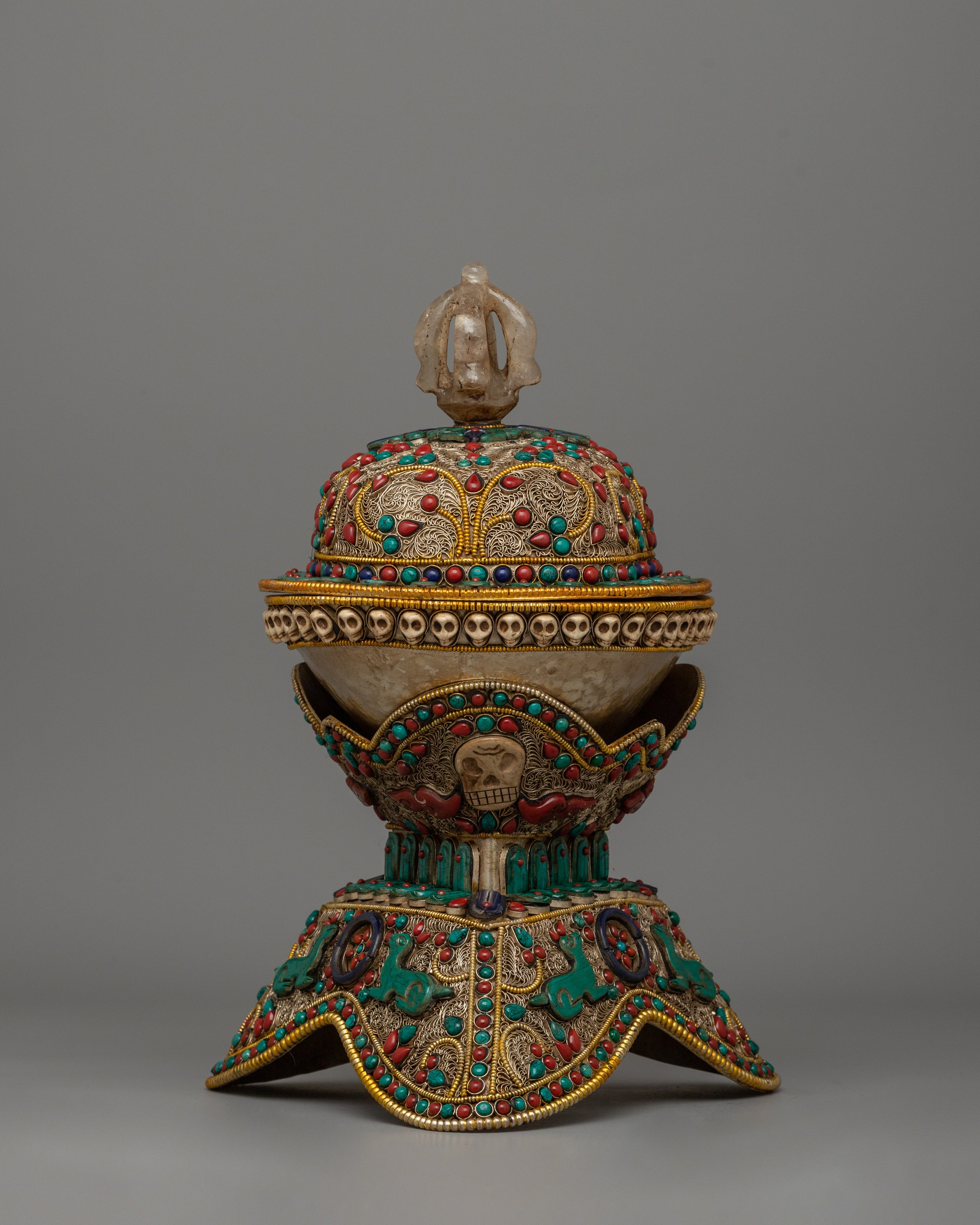 Handcrafted Himalayan Kapala Set | Sacred Tibetan Ritual Offering Bowl