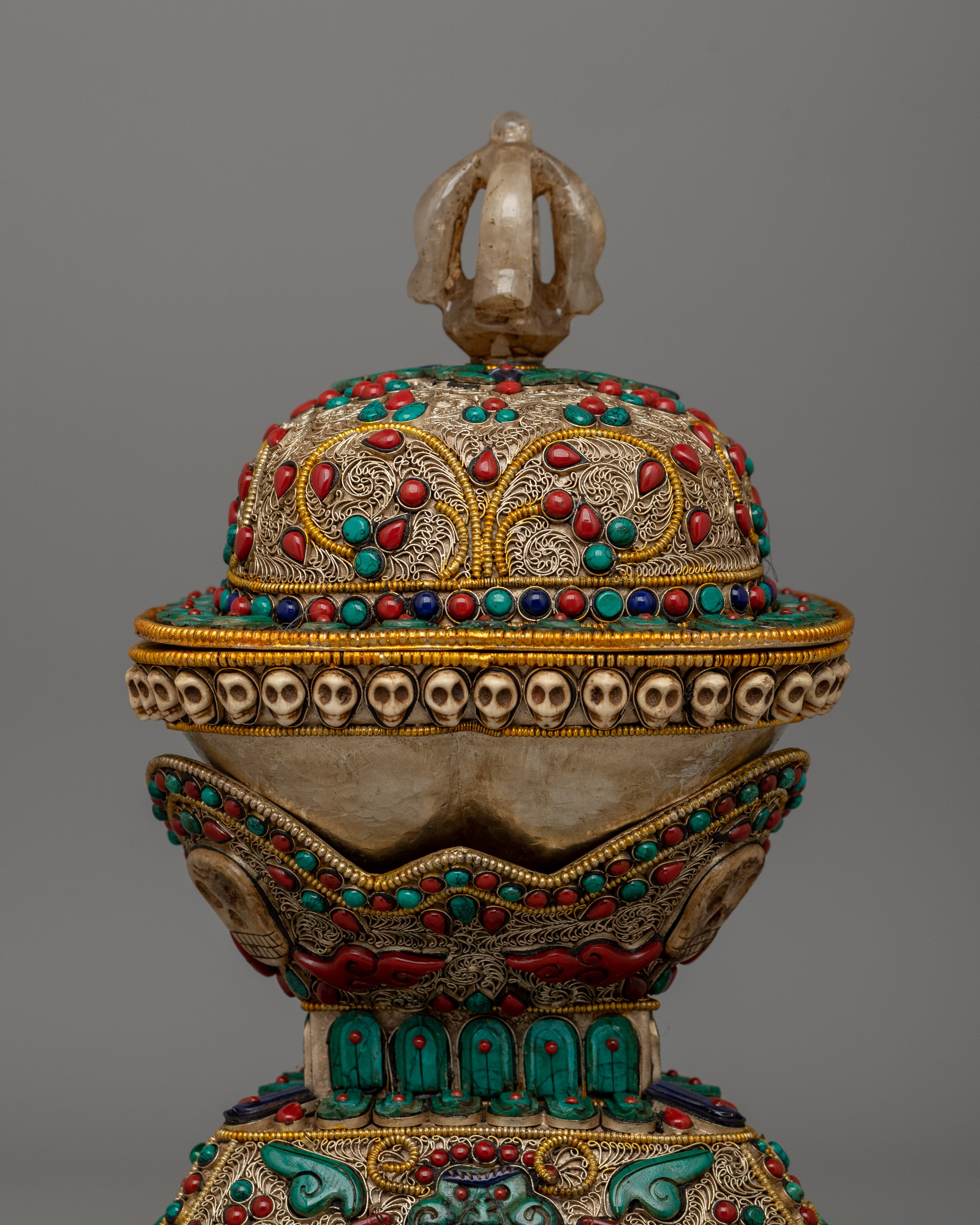 Handcrafted Himalayan Kapala Set | Sacred Tibetan Ritual Offering Bowl