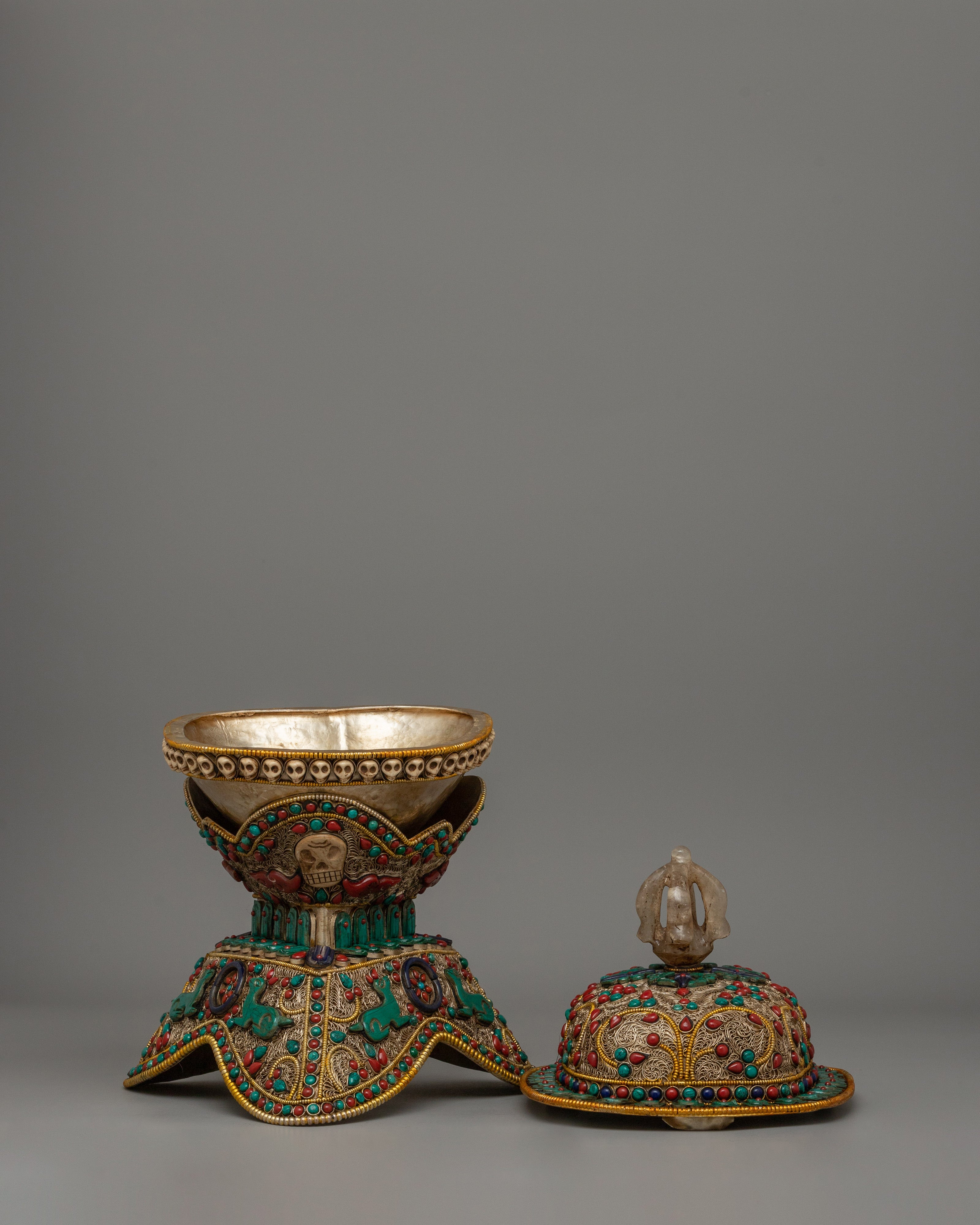 Handcrafted Himalayan Kapala Set | Sacred Tibetan Ritual Offering Bowl